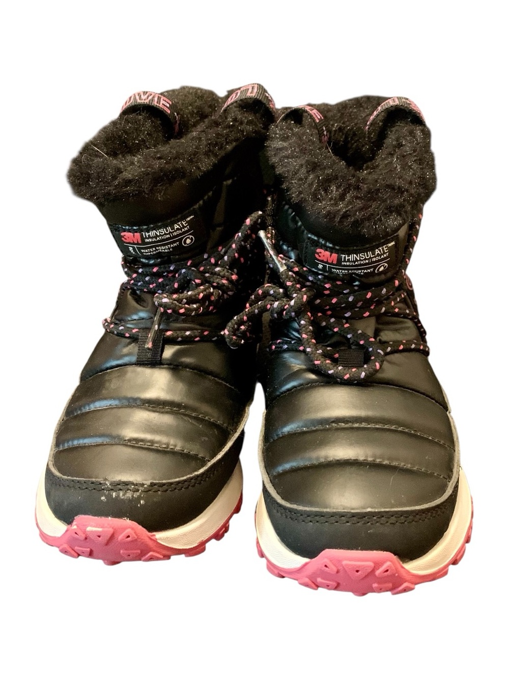 3M Thinsulate Black and Pink Kids Winter Boots with Faux Fur Cuff